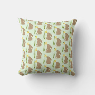 Easter Bunny Rabbit and Daffodil flower Patterned Outdoor Pillow