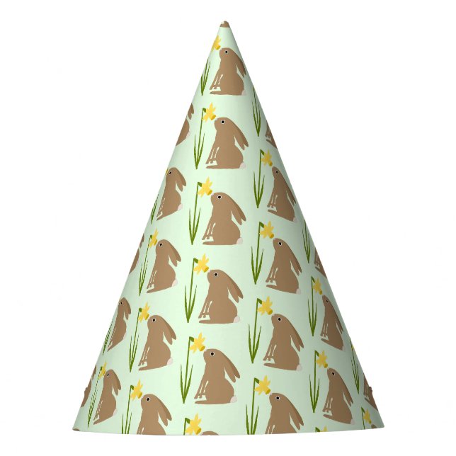 Easter Bunny Rabbit and Daffodil flower Patterned Party Hat (Front)