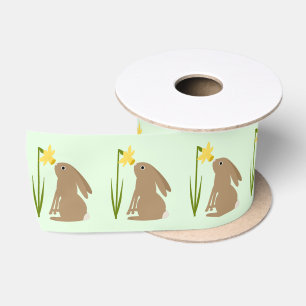 Easter Bunny Rabbit and Daffodil flower Patterned Satin Ribbon