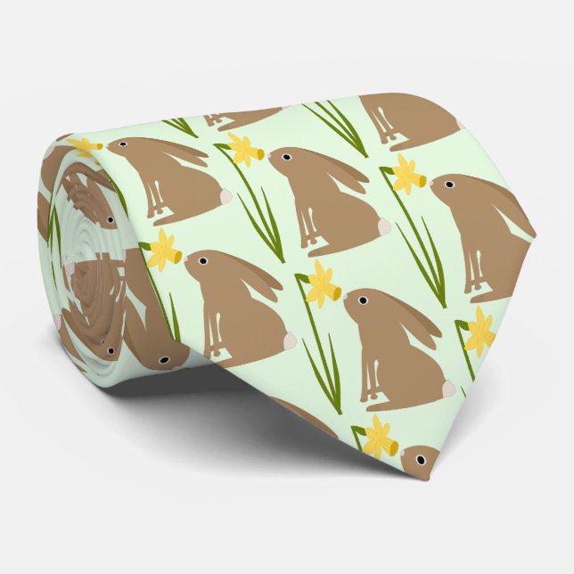 Easter Bunny Rabbit and Daffodil flower Patterned Tie (Rolled)