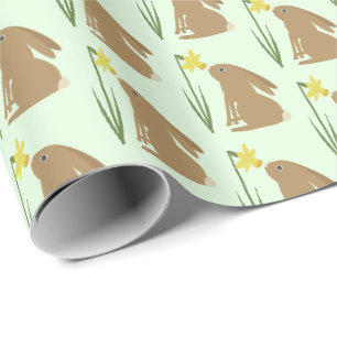 Easter Bunny Rabbit and Daffodil flower Patterned Wrapping Paper