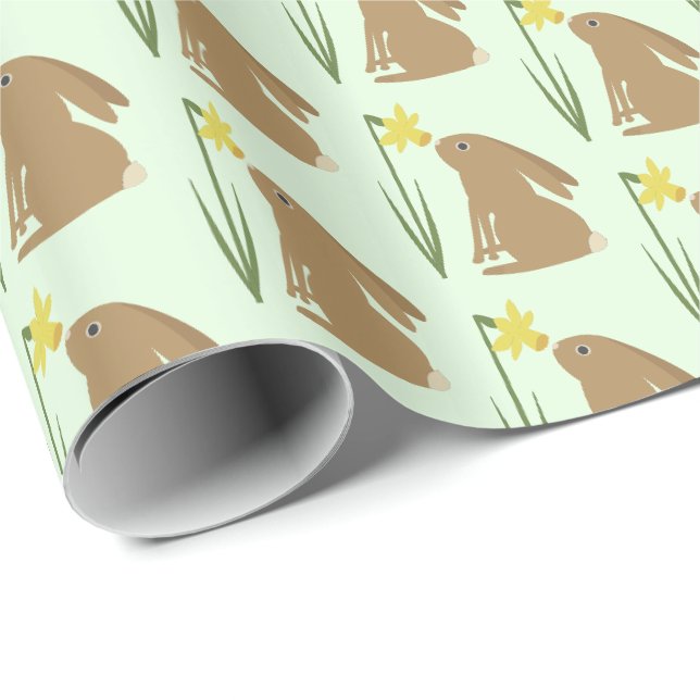 Easter Bunny Rabbit and Daffodil flower Patterned Wrapping Paper (Roll Corner)