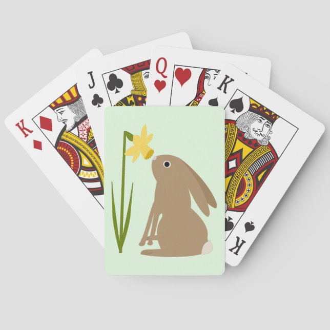 Easter Bunny Rabbit and Daffodil flower Playing Cards (Back)