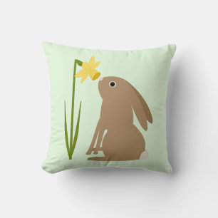 Easter Bunny Rabbit and Daffodil flower Throw Pillow