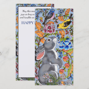 Easter Bunny Rabbit Bird Colourful Floral Pretty Holiday Card