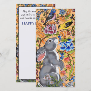 Easter Bunny Rabbit Bird Floral Spring Pretty Holiday Card