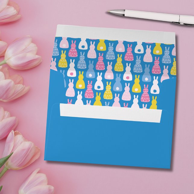 Easter Bunny Rabbit blue Envelope (Blue bunny rabbit lined envelope with blue outside.  Great for kids stationery &  Easter thank you's)