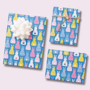 Easter Bunny Rabbit Blue pattern Wrapping Paper Sheet
