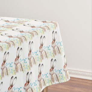 Easter Bunny Rabbit Bunnies Watercolor Floral Tablecloth