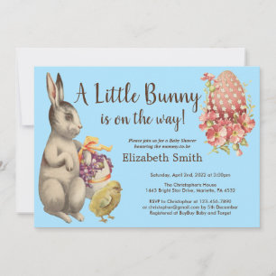 Easter Bunny Rabbit & Chicken Blue Baby Shower Invitation