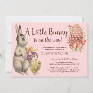 Easter Bunny Rabbit & Chicken Pink Baby Shower Invitation