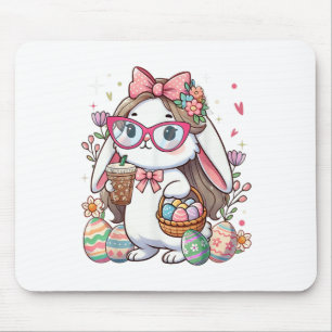 Easter Bunny Rabbit Coffee Eggs Hunting Women Girl Mouse Pad