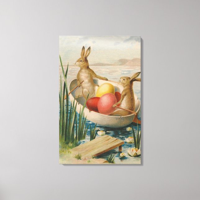 Easter Bunny Rabbit Coloured Egg Boat Canvas Print (Front)