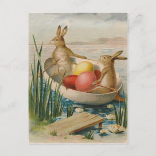 Easter Bunny Rabbit Coloured Egg Boat Holiday Postcard