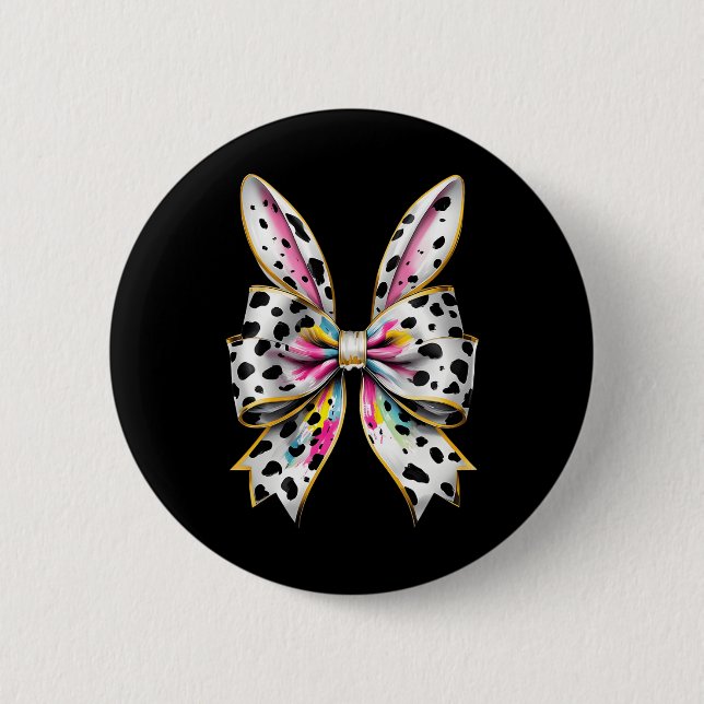 Easter Bunny Rabbit Coquette Bow Happy Easter Girl 2 Inch Round Button (Front)