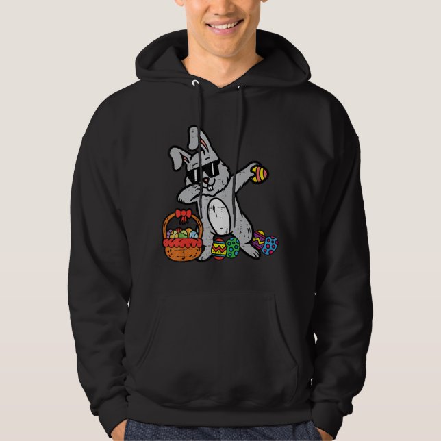 Easter Bunny Rabbit Dab Eggs Basket Cute Youth Boy Hoodie (Front)