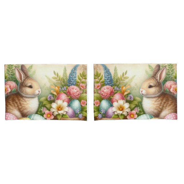 Easter Bunny  Rabbit  Decorative Pastel Set of 2 Pillowcase (Front-Set)