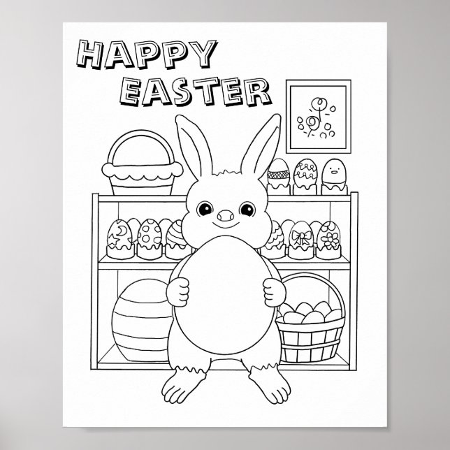 Easter Bunny Rabbit Egg Kids Coloring Page Poster (Front)