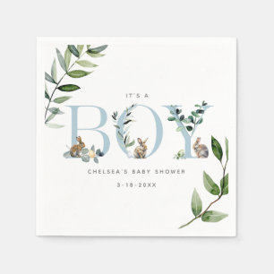 Easter Bunny Rabbit Eucalyptus Boy Baby Shower Napkin