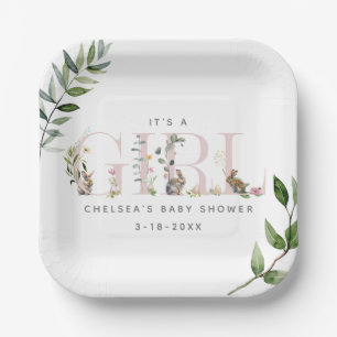 Easter Bunny Rabbit Eucalyptus Pink Baby Shower Paper Plate