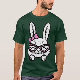 Easter Bunny Rabbit Leopard Glasses Ribbon Cute Ea T-Shirt