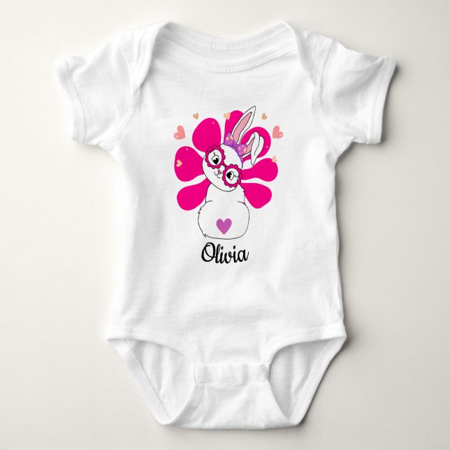 Easter bunny rabbit pretty personalized baby bodysuit (Front)