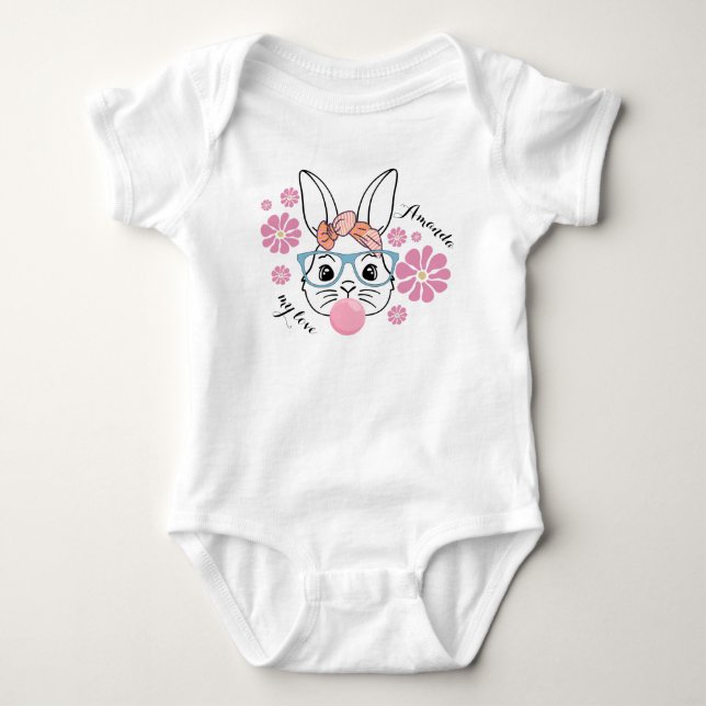 Easter bunny rabbit pretty personalized baby bodysuit (Front)