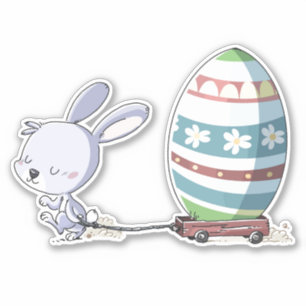 Easter Bunny Rabbit Pulling Easter Egg In Trolley