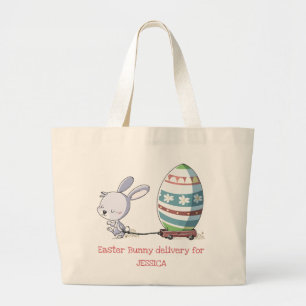 Easter Bunny Rabbit Pulling Easter Trolley Custom Large Tote Bag