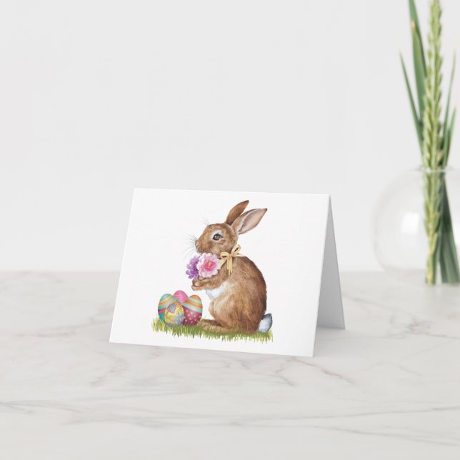 Easter Bunny Rabbit with Easter Eggs BLANK  Card (Front)