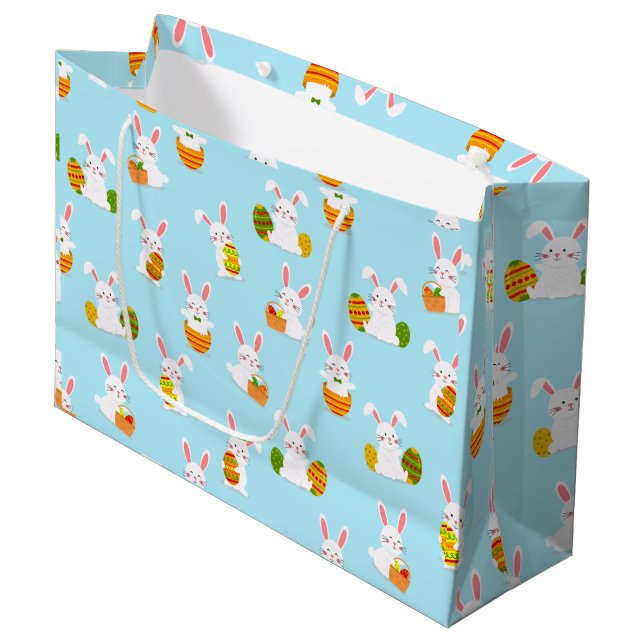 Easter Bunny Rabbits And Chocolate Eggs Large Gift Bag (Front Angled)