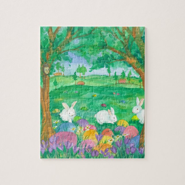 Easter Bunny Rabbits Watercolor Painting Jigsaw Puzzle (Vertical)