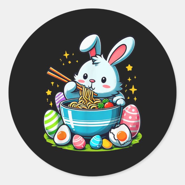 Easter Bunny Ramen Kawaii Japanese Noodle Women Ki Classic Round Sticker (Front)