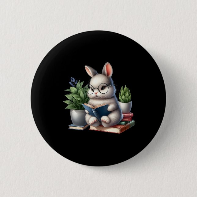 Easter Bunny Reading Cute Bunny Book Lovers Readin 2 Inch Round Button (Front)