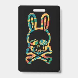 Easter Bunny Retro Tie Dye Bunny Skull Cross Bone Badge