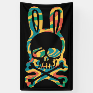 Easter Bunny Retro Tie Dye Bunny Skull Cross Bone Banner