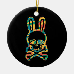 Easter Bunny Retro Tie Dye Bunny Skull Cross Bone Ceramic Ornament