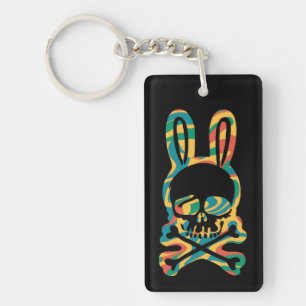 Easter Bunny Retro Tie Dye Bunny Skull Cross Bone Keychain