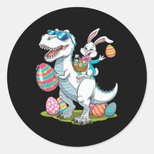 Easter Bunny Riding A T-rex Dinosaur Carrying Colo Classic Round Sticker