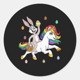 Easter Bunny Riding A Unicorn Cute Magical Girls K Classic Round Sticker
