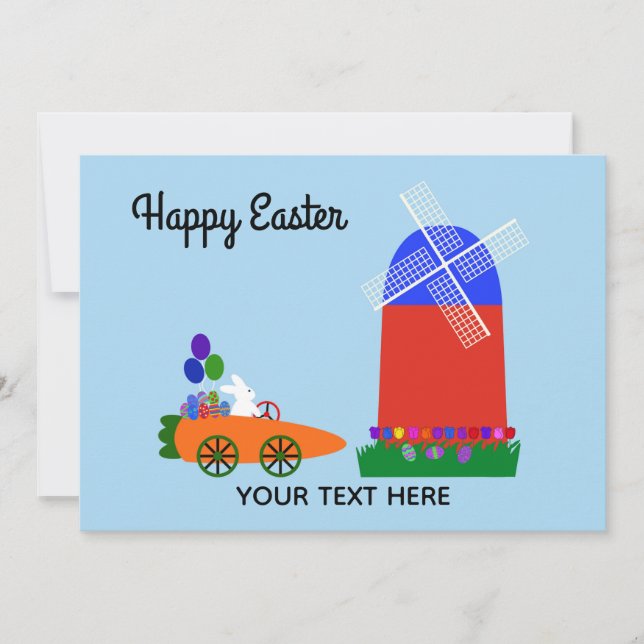Easter Bunny Riding Carrot Car #4-2 Holiday Card (Front)