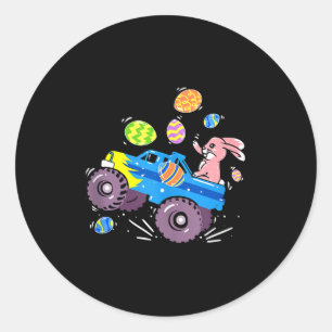 Easter Bunny Riding Monster Truck Cute Boys Kids T Classic Round Sticker