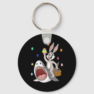 Easter Bunny Riding Shark Fun Eggs Basket Boys Gir Keychain