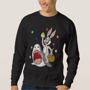 Easter Bunny Riding Shark Funny Eggs Basket Boys G Sweatshirt