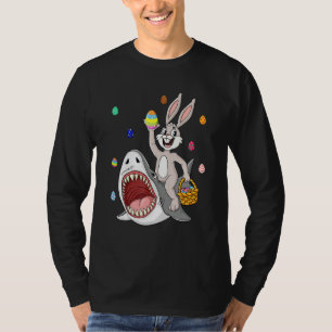 Easter Bunny Riding Shark Funny Eggs Basket Boys G T-Shirt