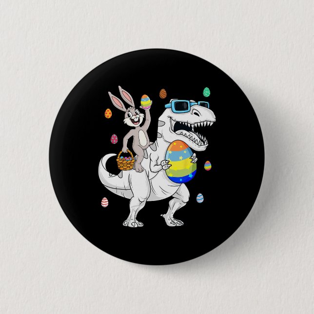 Easter Bunny Riding T Rex Dinosaur Fun Eggs Boys G 2 Inch Round Button (Front)