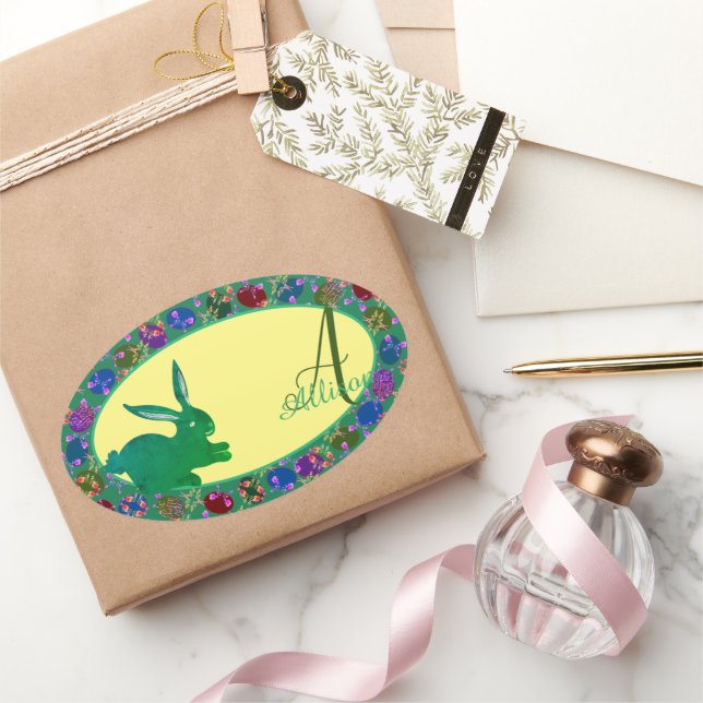 Easter Bunny & Rose Eggs Monogram Sticker (Gifting)