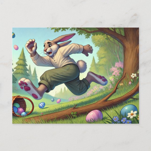 Easter Bunny’s Wild Chase – A Hilarious Egg Hunt Holiday Postcard (Front)