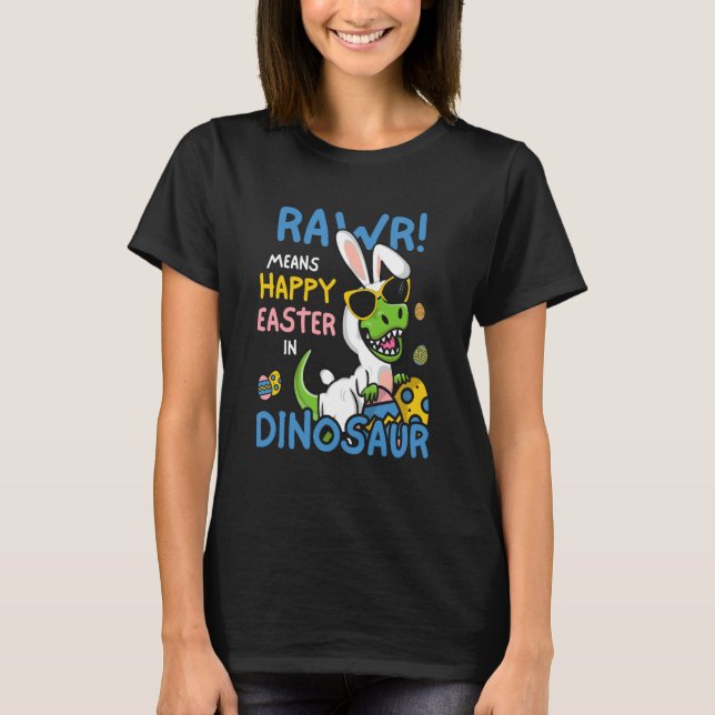 Easter Bunny Saurus Rex Kids Dinosaur Easter T-Shirt (Front)