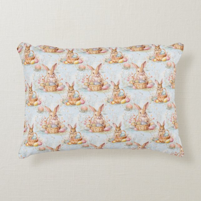 Easter Bunny Seamless Fabric – Pastel Cute Rabbit  Accent Pillow (Front)
